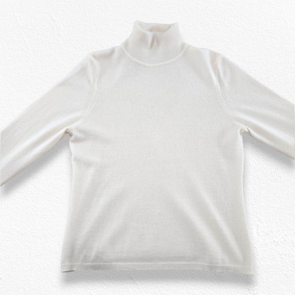 Y2K Charter Club Ivory White 100% Cashmere Turtleneck Knit Sweater Size Large - Picture 4 of 13